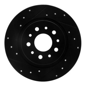Fiat 500L Brake Rotor (1) - Rear Left - R1 Concepts - Drilled & Slotted - Black - `14-`19